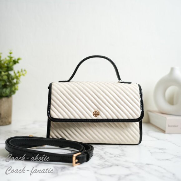 NWT Tory Burch Emerson Quilted Patent Puffy Mini Top Handle Satchel Crossbody - Picture 2 of 10